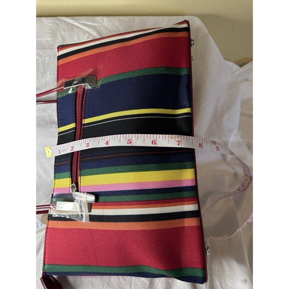 Stripe Multicolor Shoulder Bag 11x7x3 Zipper Close Inner Pockets Matching Wallet - Picture 9 of 16